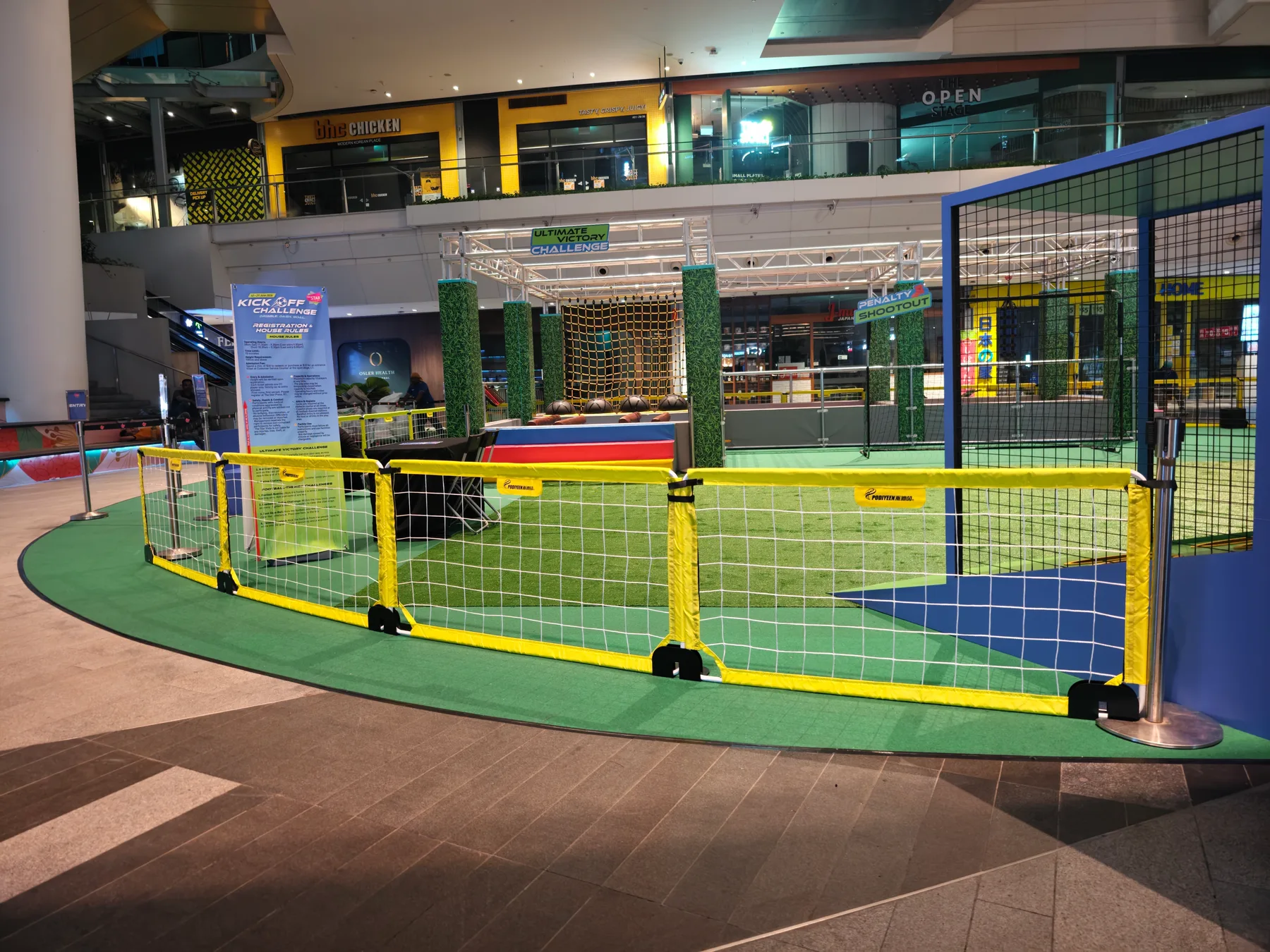 Football perimeter fencing installed around the Kick Off Challenge carpet area