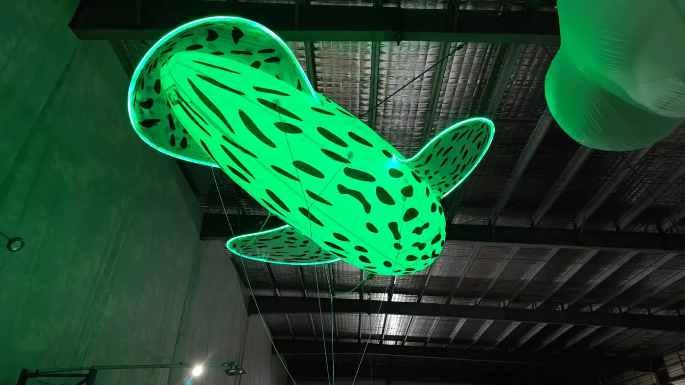 Factory LED colour test on floating inflatable element