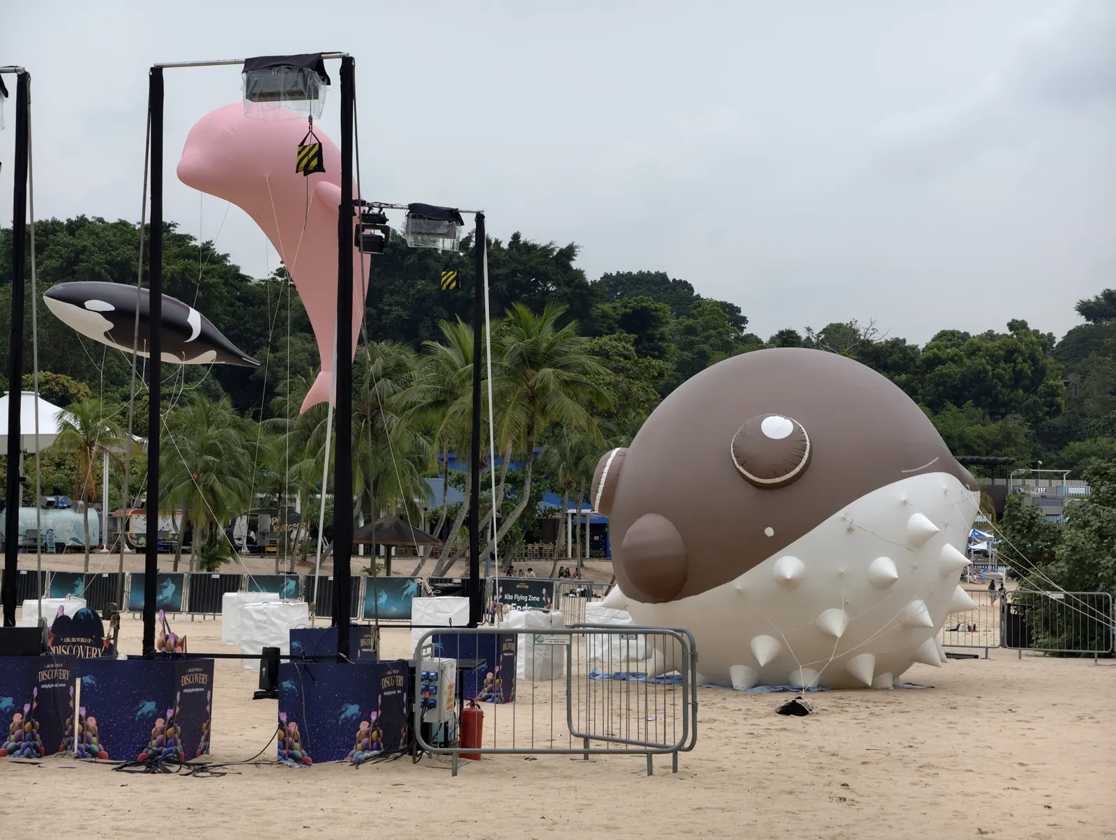 Daytime installation view of floating inflatable at Sentosa