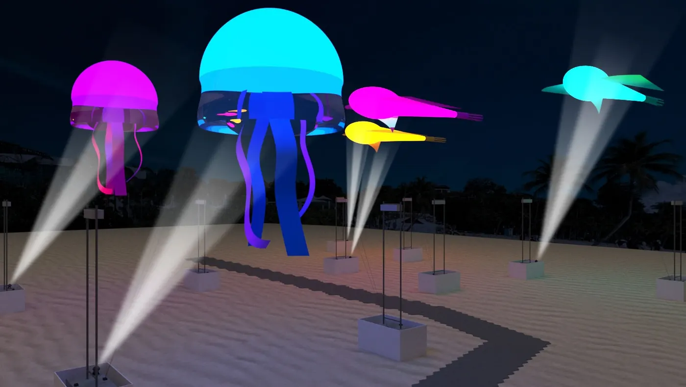 Pre-production visual simulation for floating inflatable structures