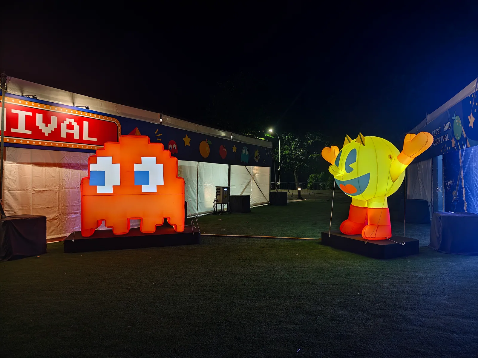 PACMAN and ghost characters displayed outdoors at Sentosa