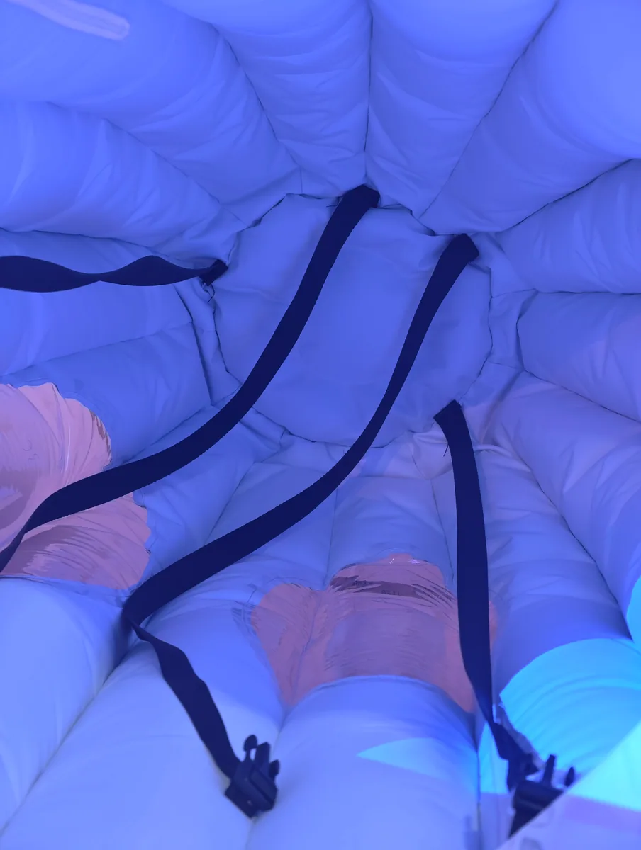 Internal lighting and wiring inside wearable inflatable character
