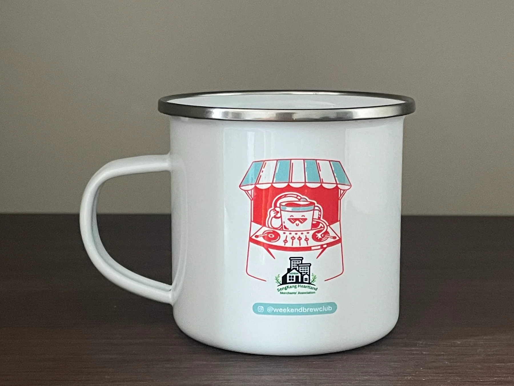 Sengkang edition Weekend Brew Club custom enamel mug sourced and delivered by ACT Creative