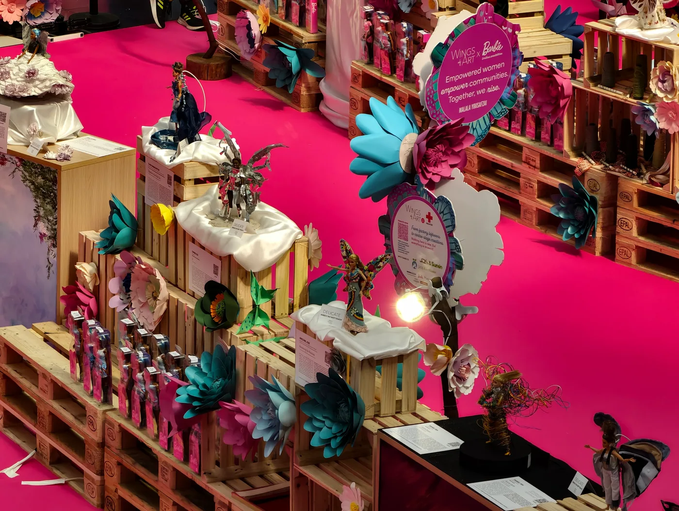 Wooden crate display bases and exhibition decoration at Wings of Art