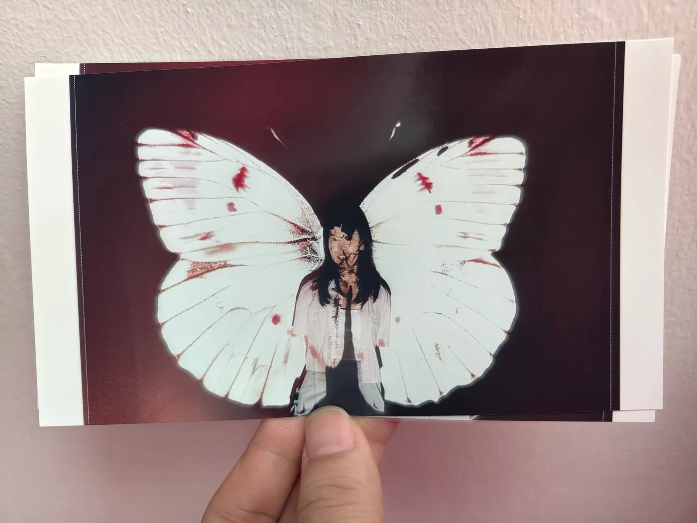 Printed photo output from the Wings of Art projection selfie system