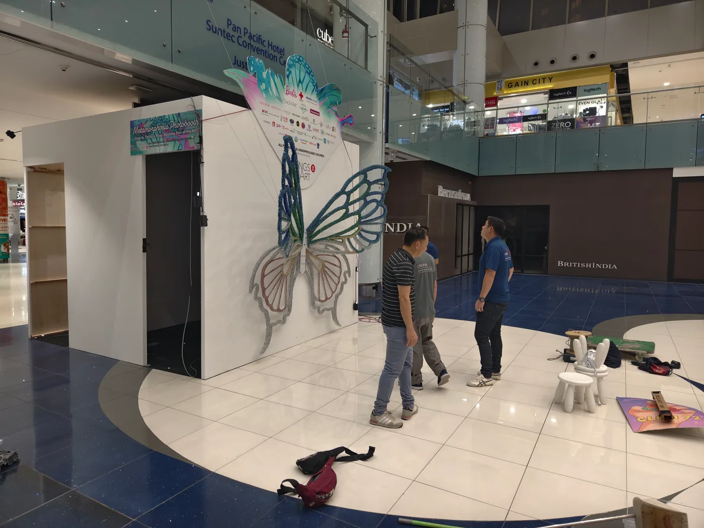 On-site wall installation support for the butterfly sculpture
