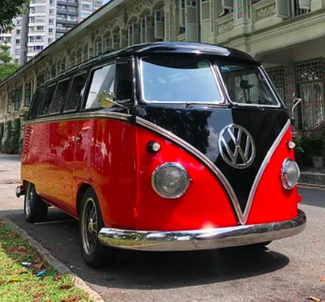Red and black classic Kombi van available as an event format reference