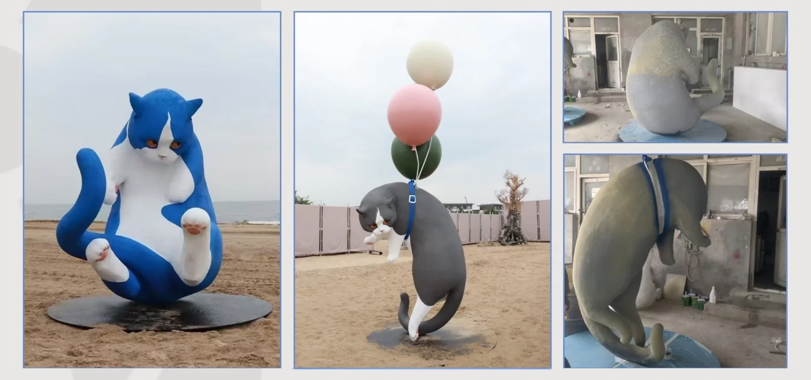 Blue Cat and Balloon Cat sculpture fabrication reference