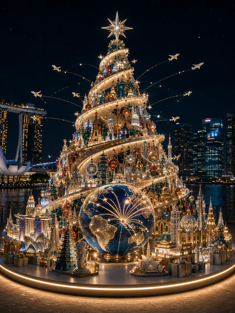 AI concept reference for a Singapore global travel Christmas tree