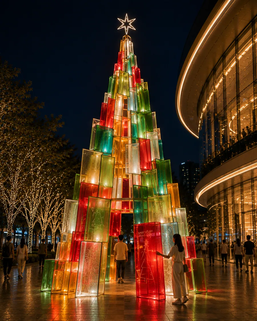 AI concept reference for a transparent dream box Christmas tree