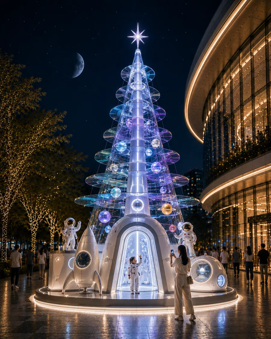 AI concept reference for a futuristic space themed Christmas tree