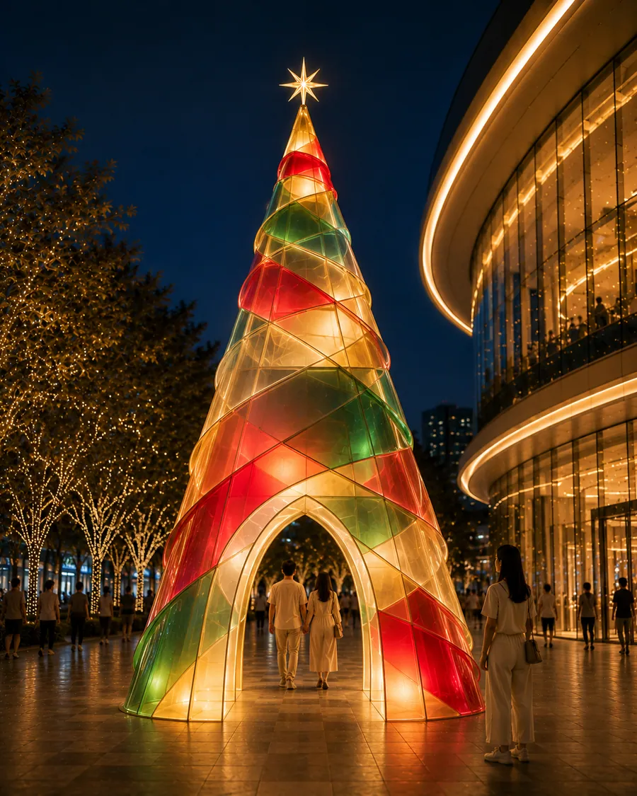 AI concept reference for a translucent candy paper Christmas tree