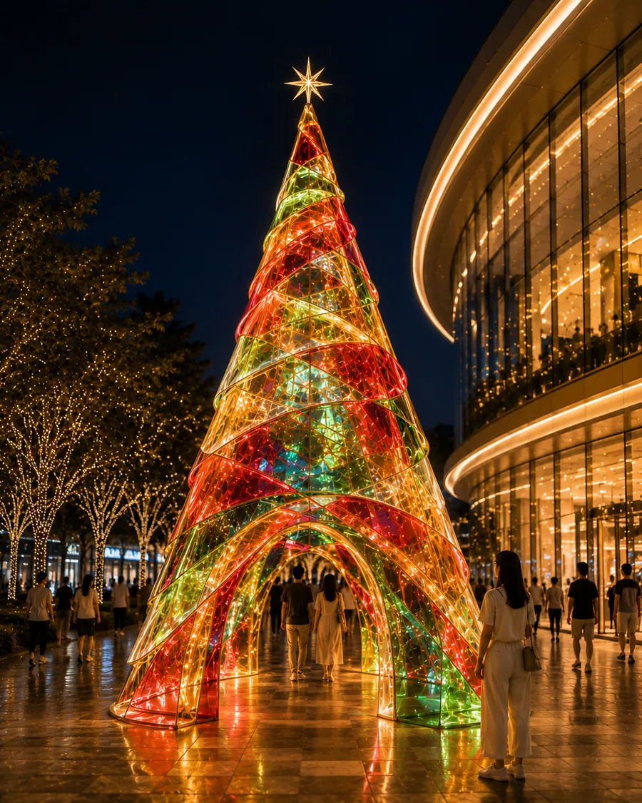 AI concept reference for translucent film Christmas tree color refraction