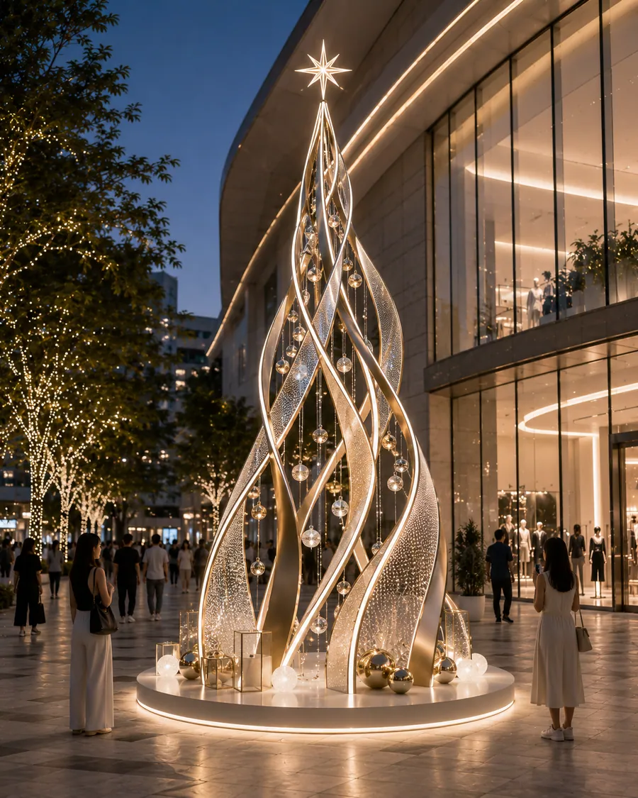 AI concept reference for a flowing illuminated Christmas tree concept