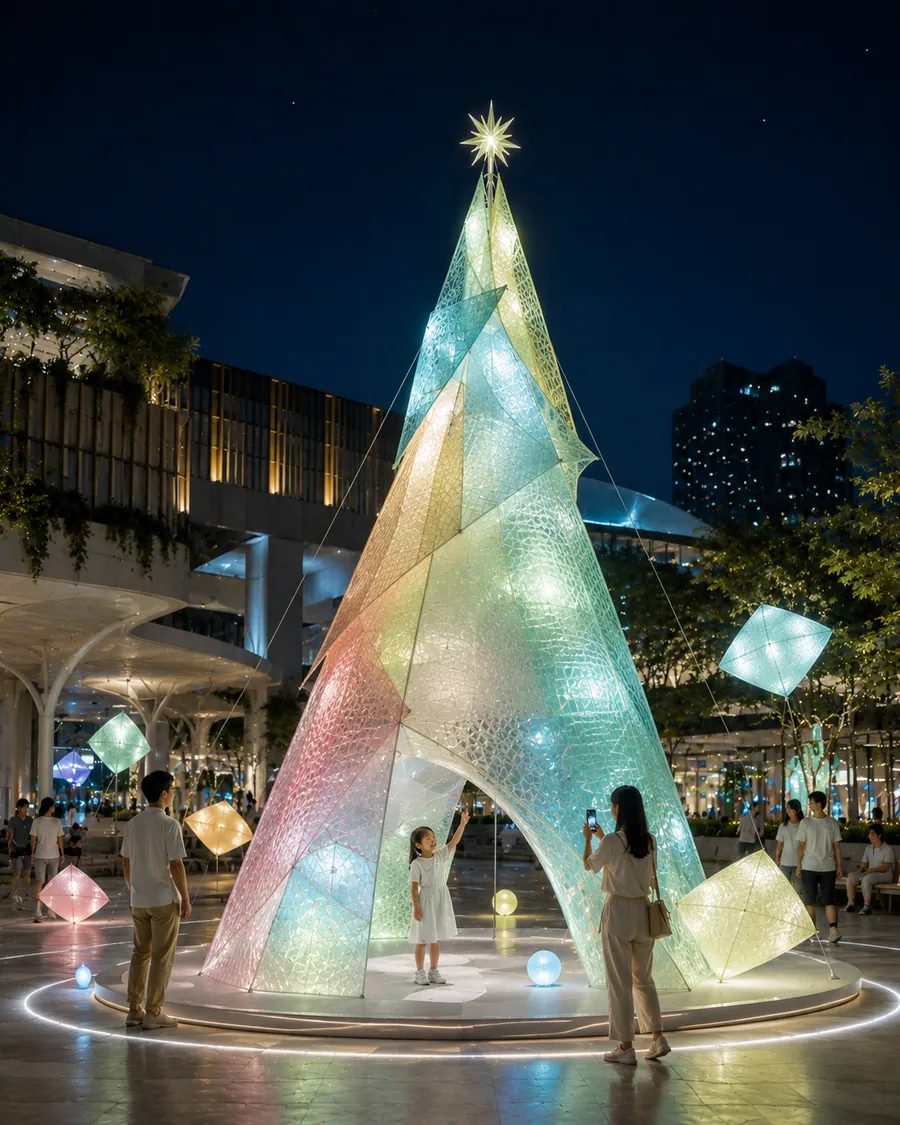 AI concept reference for a heritage fishing net festive tree
