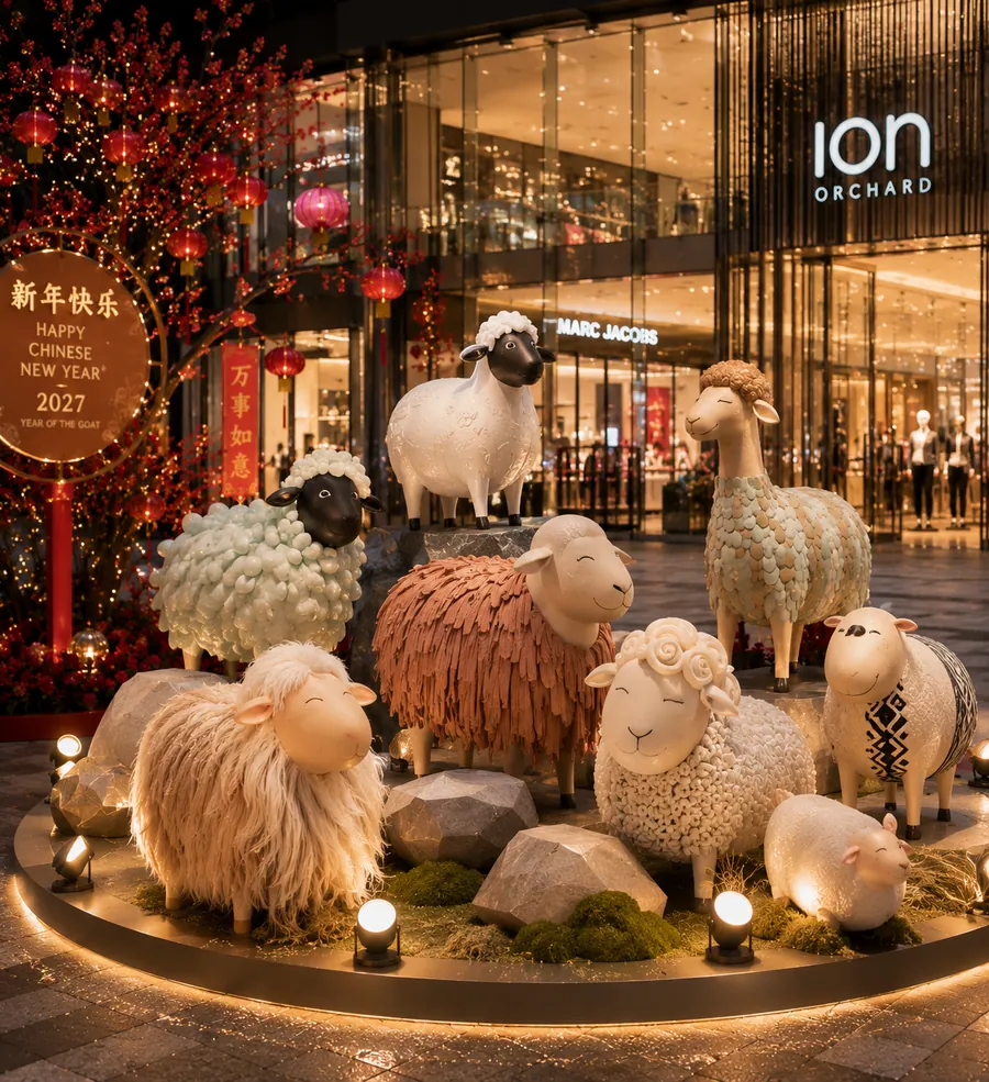 AI concept reference for a soft mixed-material sheep sculpture for Lunar New Year