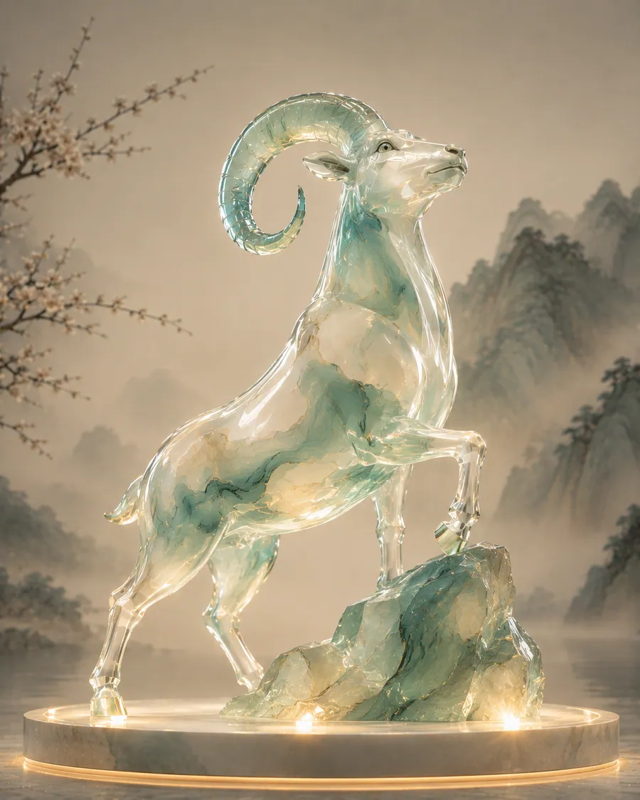 AI concept reference for a classical jade resin sheep installation