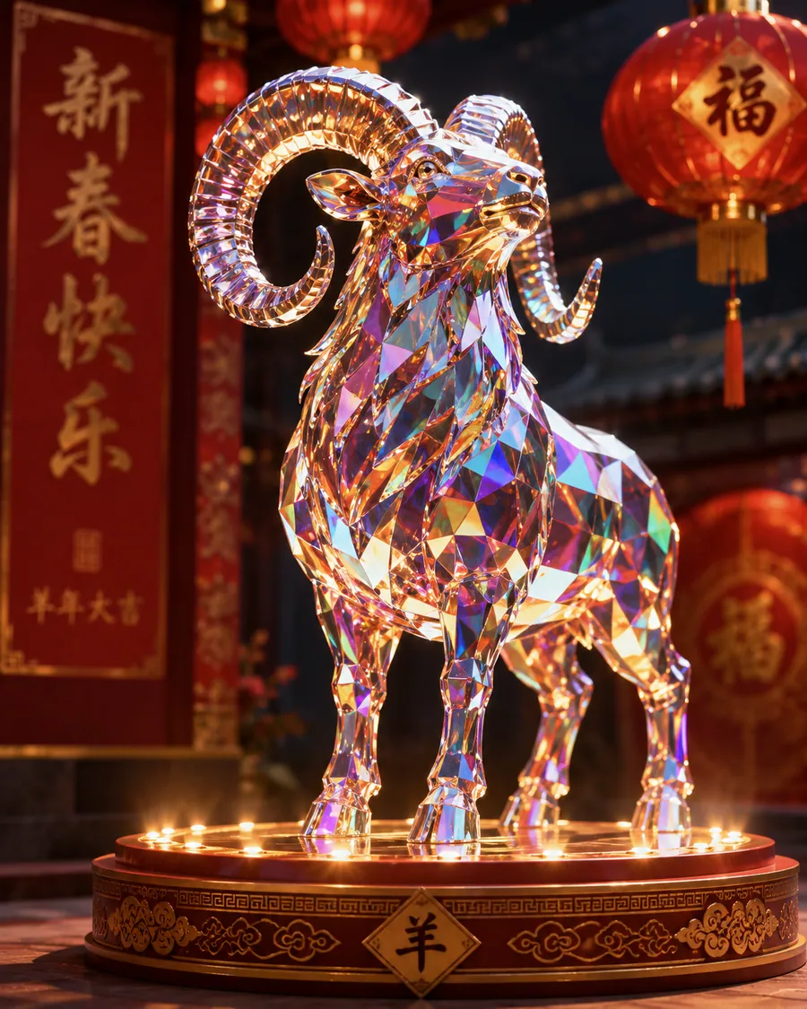 AI concept reference for an iridescent crystal ram sculpture