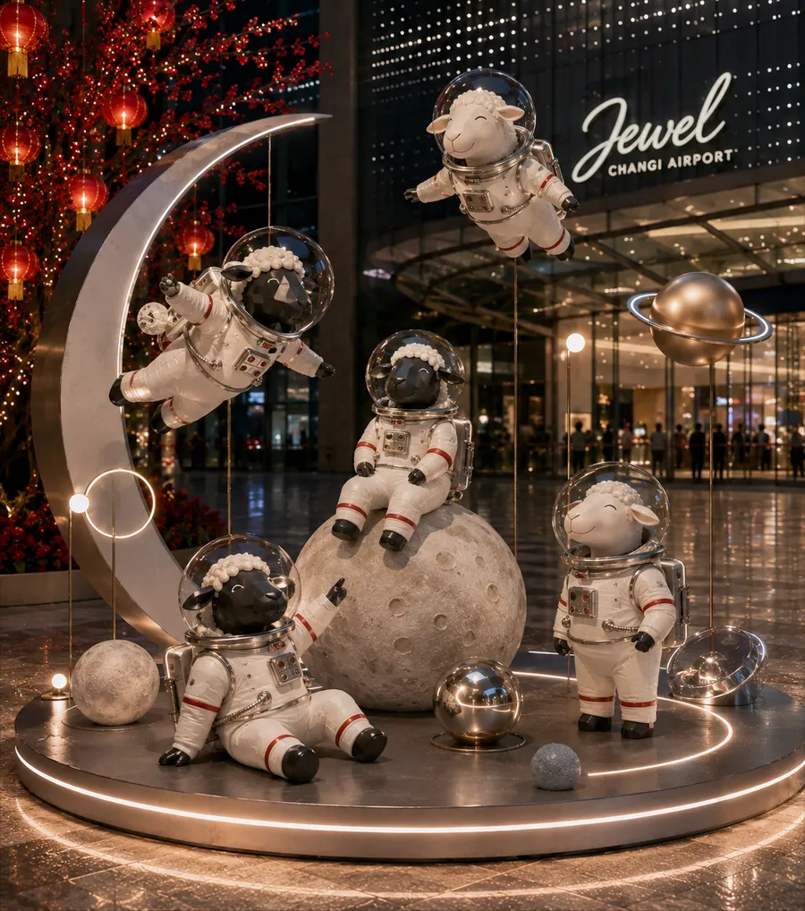 AI concept reference for a moon landing sheep sculpture for Lunar New Year