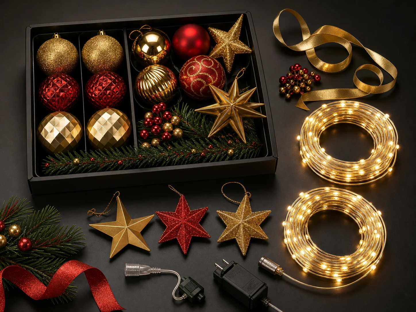 Generated Christmas ornaments and warm white lighting kit concept