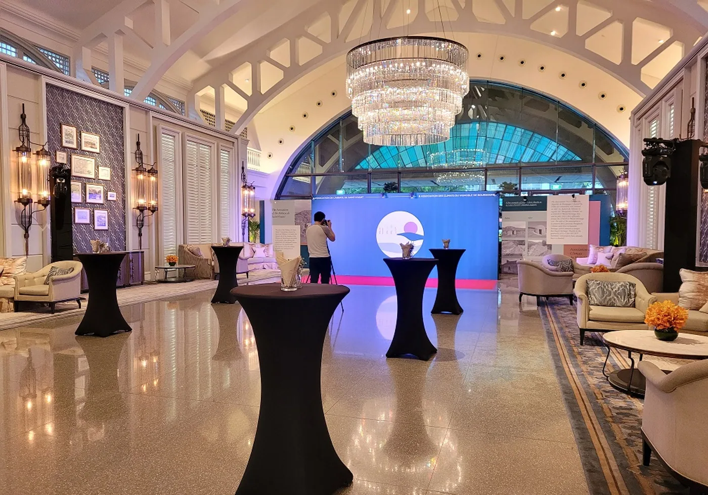 Historic indoor venue foyer in Singapore prepared for event review